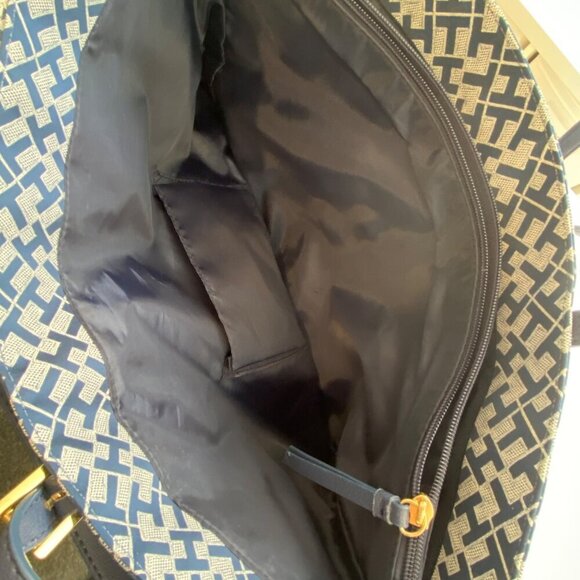 Tommy Hilfiger Navy &White Geometric Tote Bag/purse vegan Leather monogram large - Picture 7 of 13